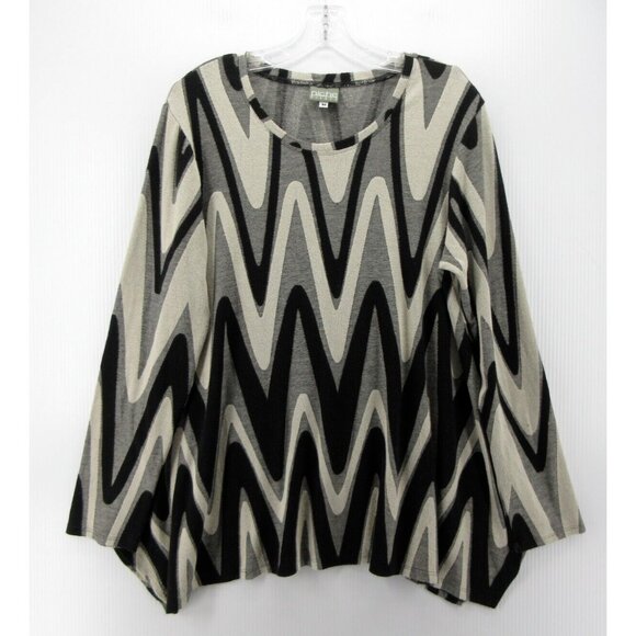 Niche Nilgun Derman Sweater Medium Gray Chevron Tunic Pullover Knit - Picture 1 of 10